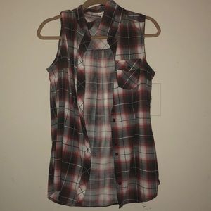 Plaid button up. Sleeveless